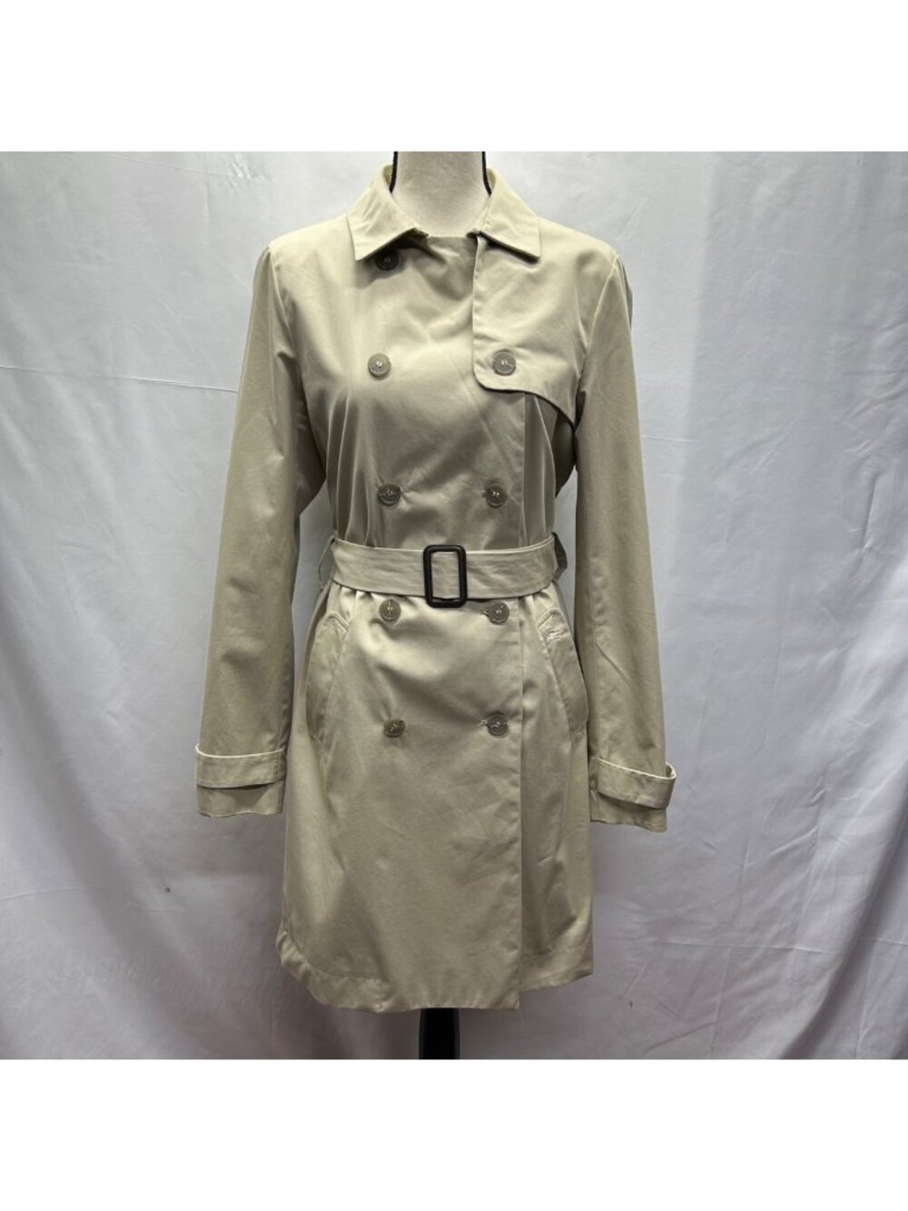 Lacoste Vintage Womens Beige Double-Breasted Trench Coat With Belted Waist & Bac